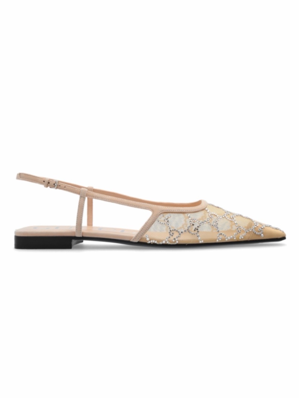 GUCCI GG logo crystal mesh slingback flats ballerina